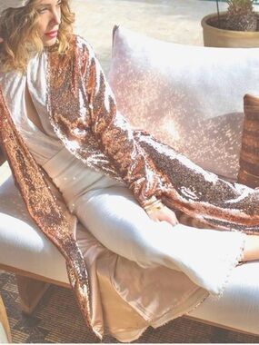 BLANKA The Label Sequin Duster | Rose Gold| Size M | NWT | Full Length Statement